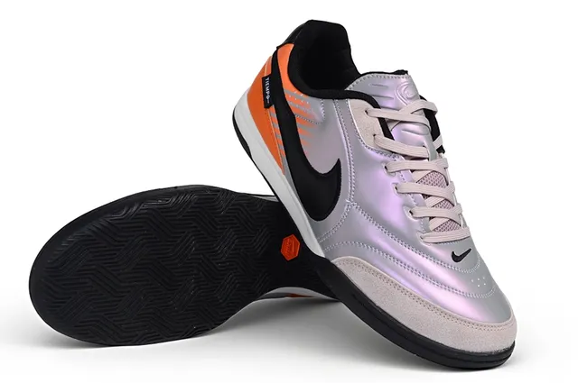 Nike Tiempo Silver Orange Low-Top Iridescent Synthetic Upper Indoor Soccer Shoes