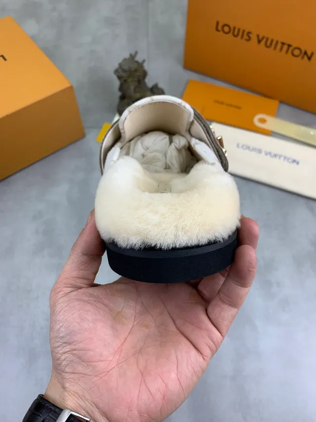 Louis Vuitton Monogram Shearling-Lined Suede Strap Mule Casual Shoes