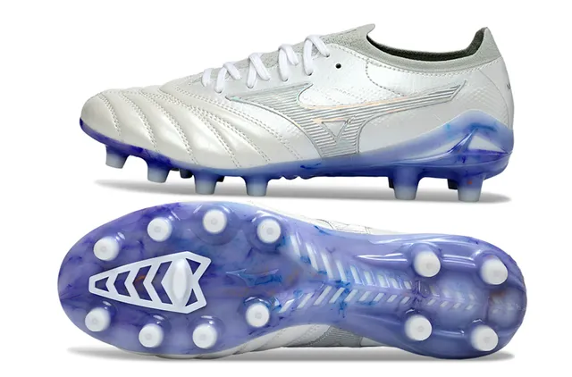 Mizuno Morelia Neo White and Translucent Blue Firm-Ground Soccer Shoes