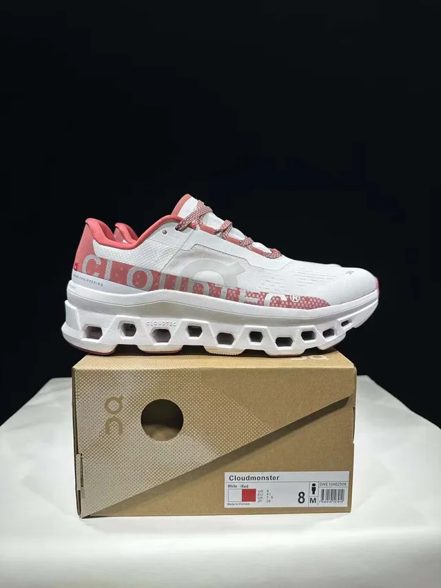 On Cloudmonster White Pink Running Shoes