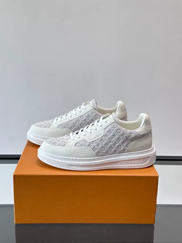 Louis Vuitton White Gray Monogrammed Suede And Leather Low-Top Trainer Silhouette Lifestyle Sneakers