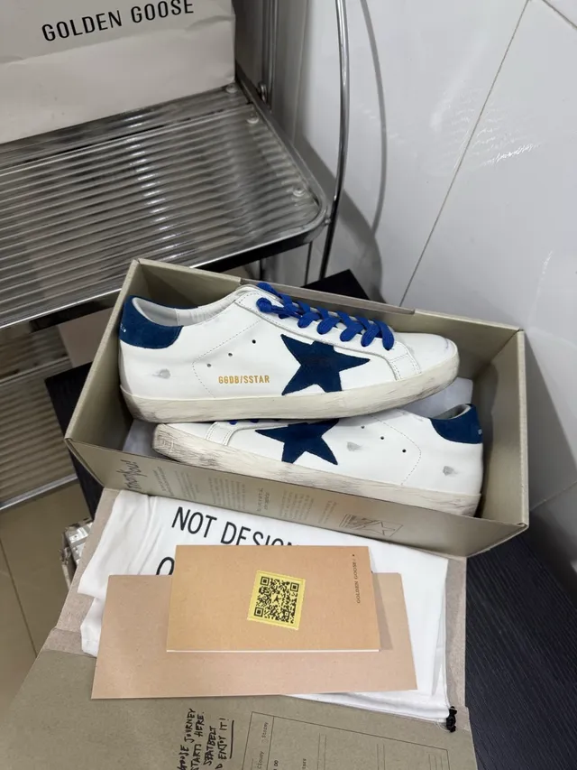 Golden Goose Superstar White and Navy Suede Star Lifestyle Sneakers