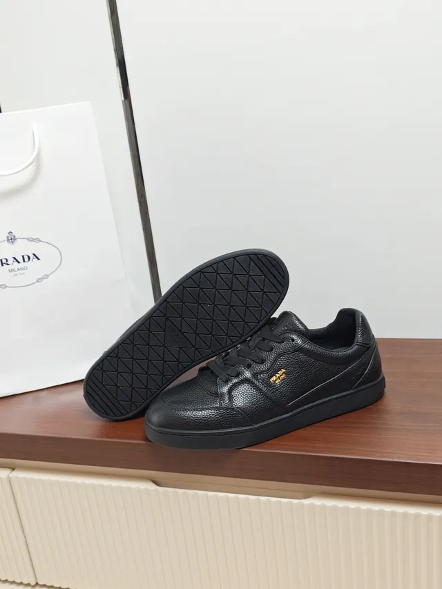Prada Black Pebbled Leather Lifestyle Sneaker