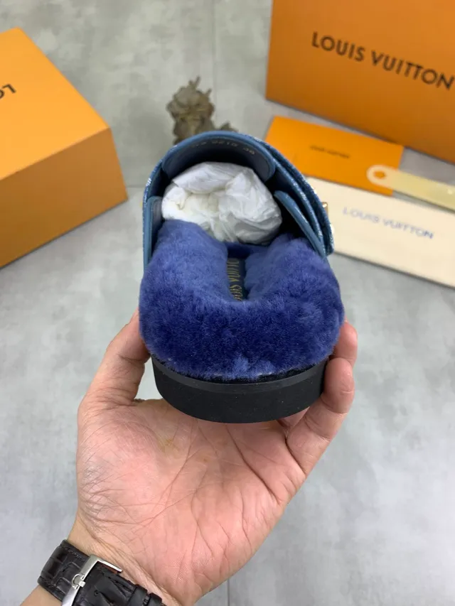 Louis Vuitton Blue Navy Denim Monogram Fabric Plush Shearling Lining Casual Shoes