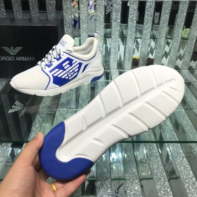 Giorgio Armani EA7 White and Blue Logo Panel Lifestyle Sneaker