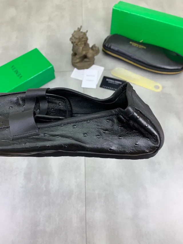 Bottega Veneta Loafer Black Ostrich-Embossed Leather Slip-On Loafer