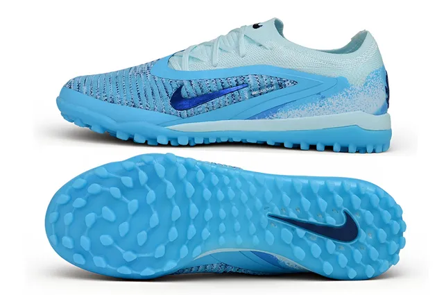 Nike Blue Purple Engineered Knit Upper TPU Cage Overlay Turf Soccer Shoes