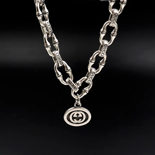 Gucci Ophidia Silver White Bamboo-Link Chain Engraved Branding Necklace