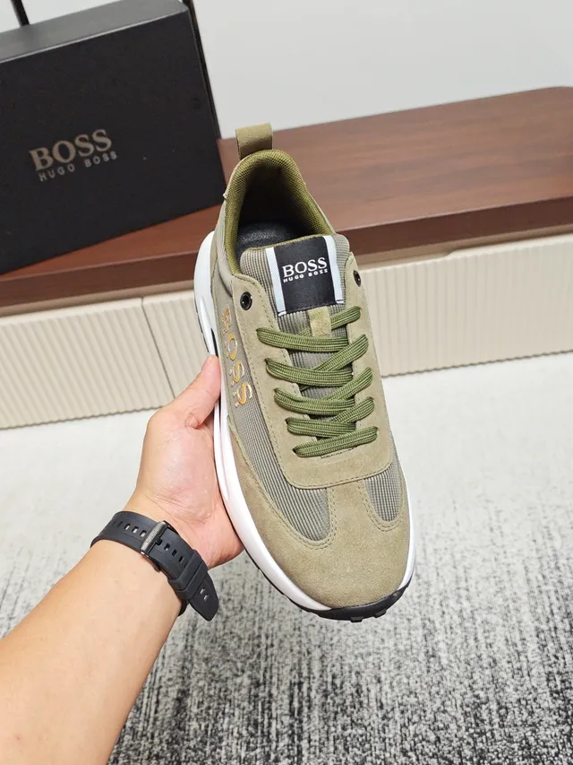 Hugo Boss Lifestyle Sneaker Olive Suede and Mesh Low-Top Sneakers