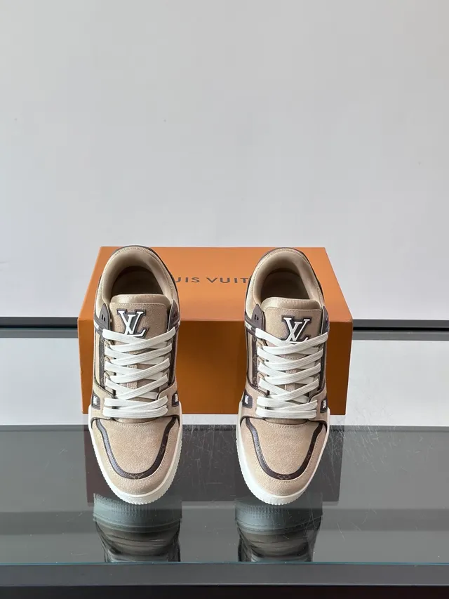 Louis Vuitton Beige Black Monogram Canvas And Suede Branded Strap Lifestyle Sneakers