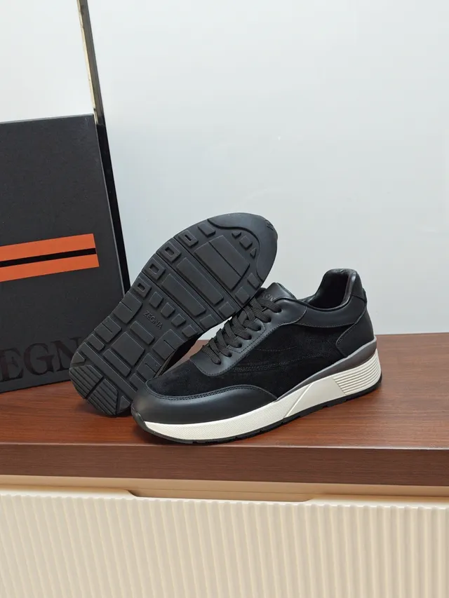 Zegna Black Suede and Leather Low-Top Lifestyle Sneaker