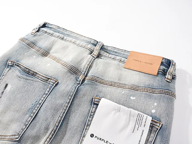 Purple Brand Distressed Paint-Splattered Light-Wash Slim-Fit Jeans