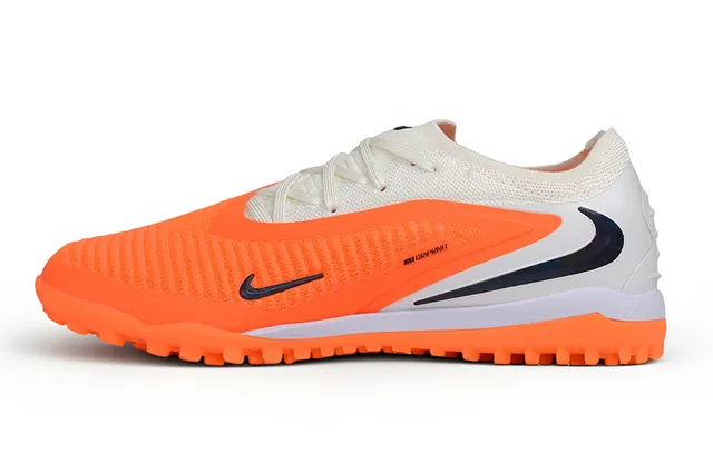Nike Orange White Knit Upper Asymmetrical Lacing Turf Soccer Shoes