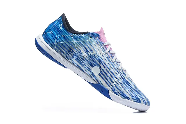 Nike Mercurial Blue White Low-Cut Synthetic Upper Graphic Wave-and-Circuit Print Indoor Soccer Shoes