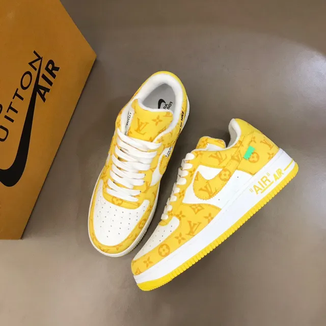 Nike Air Force 1 Yellow Monogram Print Lifestyle Sneakers