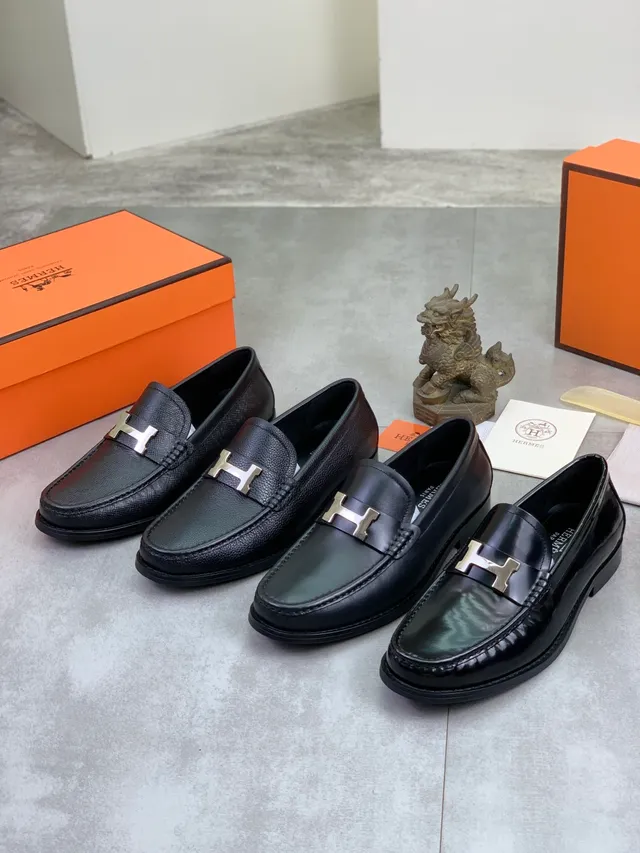 Hermès Oran Loafer Black Textured Leather H-Buckle Loafer