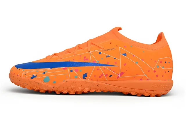 Nike Orange Blue Knit Upper Speckle-Print Overlay Turf Soccer Shoes