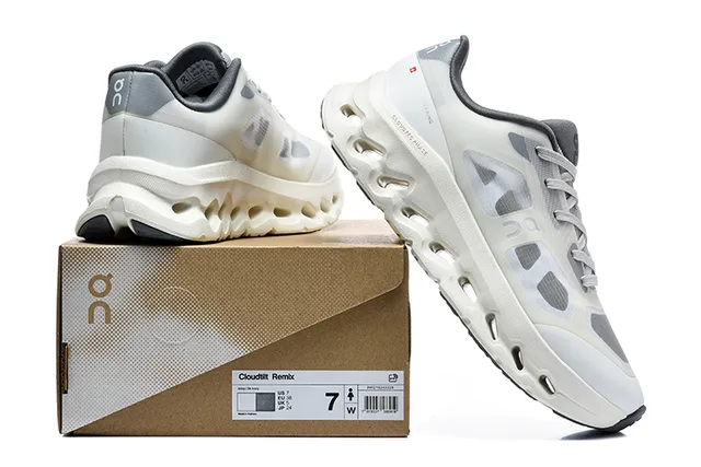On Black White Engineered Mesh Upper Open Hexagonal CloudTec Pods Running Shoes