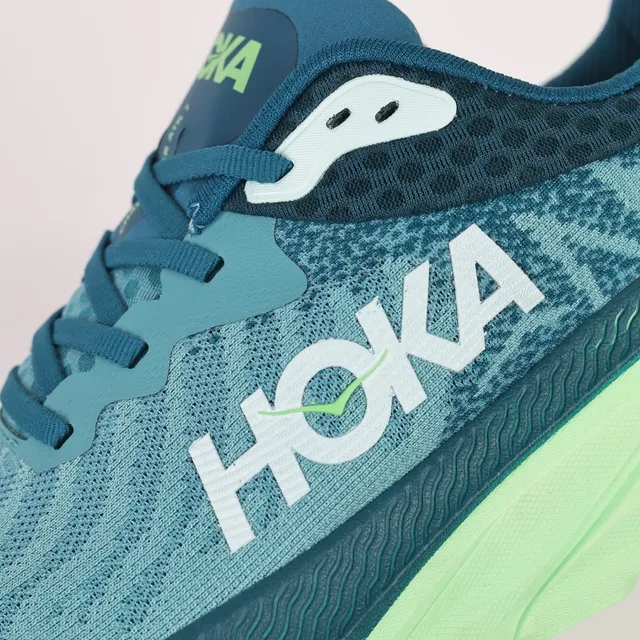 Hoka Blue Green Maximalist Cushioning Engineered Knit Upper Running Shoes
