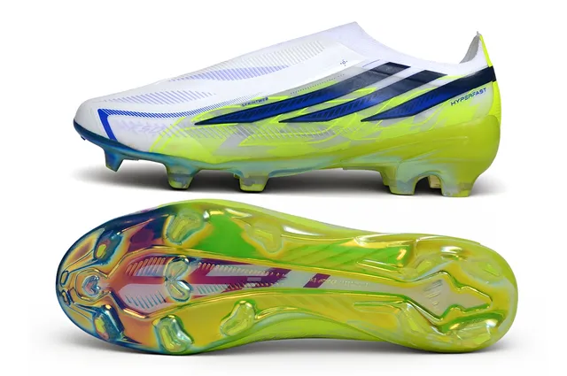 Adidas Yellow Blue Low-Cut Sock-Fit Upper Iridescent Transparent Outsole Firm-Ground Soccer Shoes