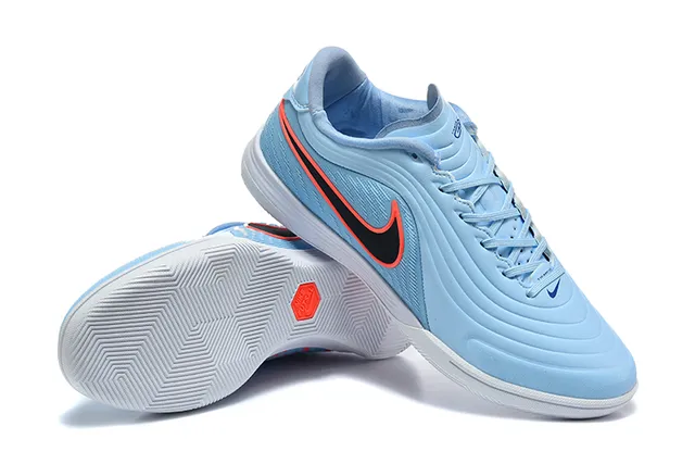 Nike Blue Orange Low-Top Textured Wave-Pattern Upper Indoor Soccer Shoes