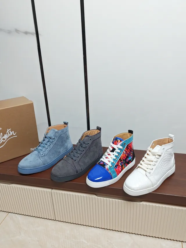 Christian Louboutin Gray High-Top Suede Upper Lifestyle Sneakers
