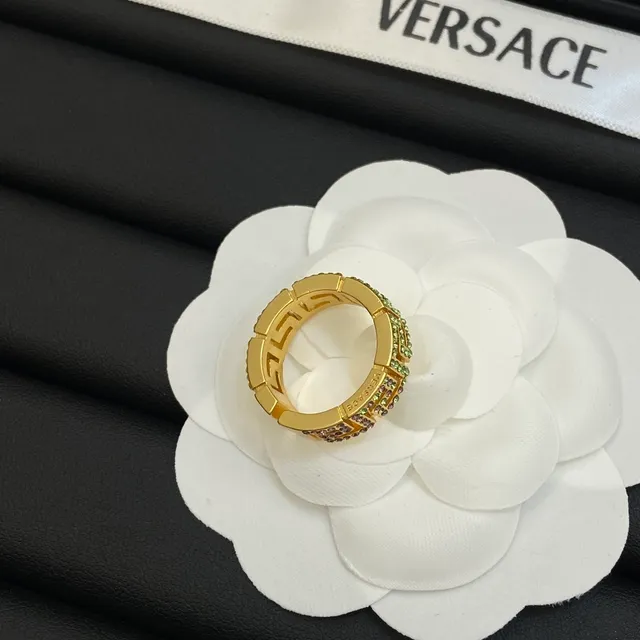 Versace Greca Odissea Crystal-Encrusted Gold-Tone Ring