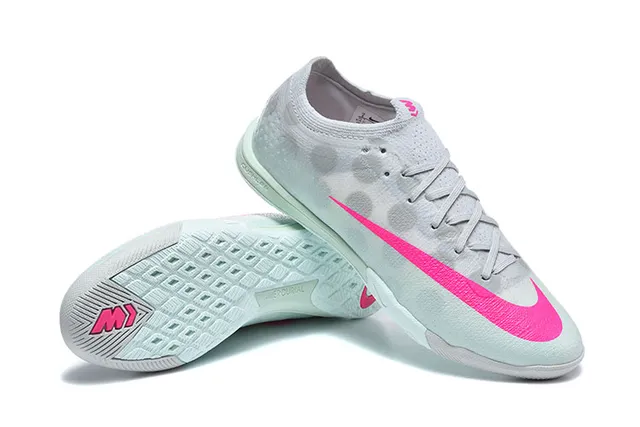 Nike Mercurial White Pink Low-Cut Knit Upper Vibrant Swoosh Accent Indoor Soccer Shoes
