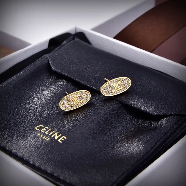 Celine Triomphe Oval Pavé Crystal Monogram Stud Earrings