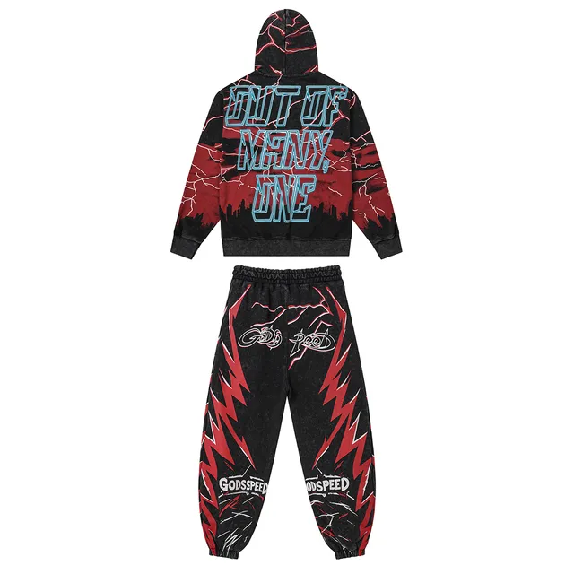 Godspeed Black Red Graphic-Print Acid-Wash Tracksuit