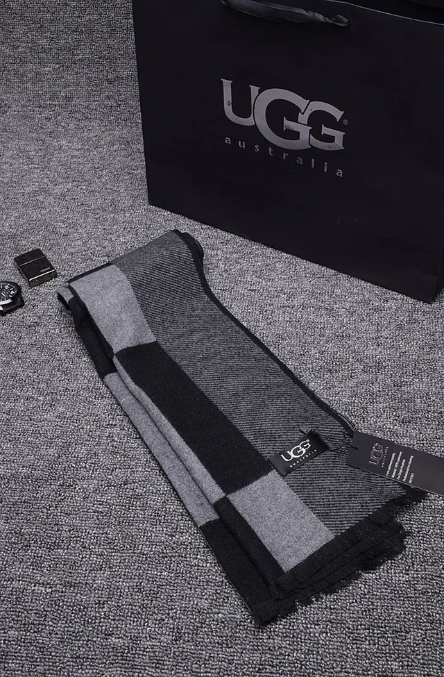 UGG Gray Black Block-Striped Woven Cashmere Scarf