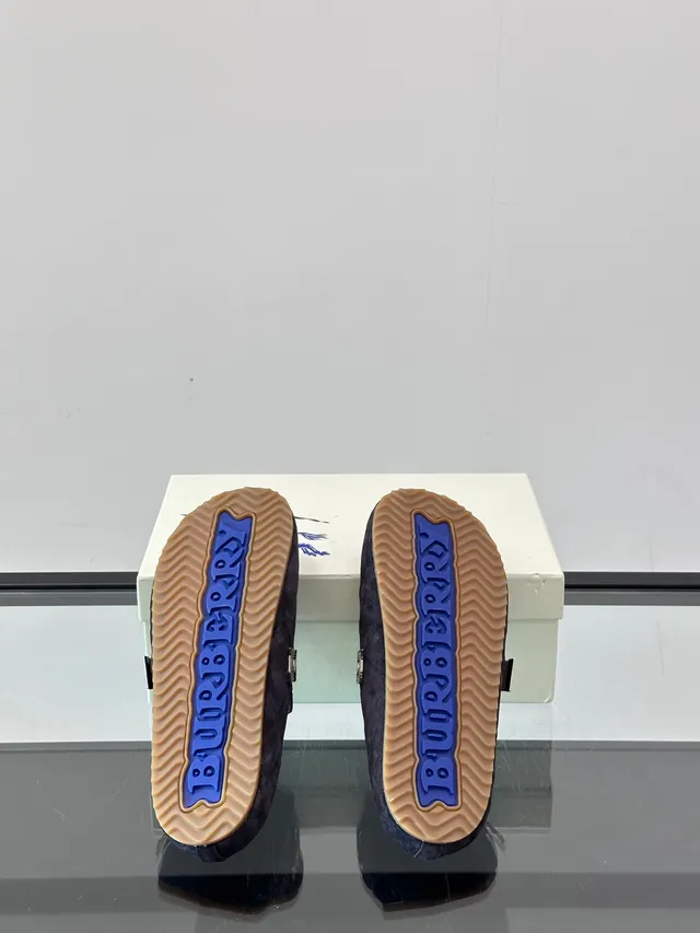 Burberry Navy Beige Quilted Suede-Like Upper Mule Silhouette Loafer