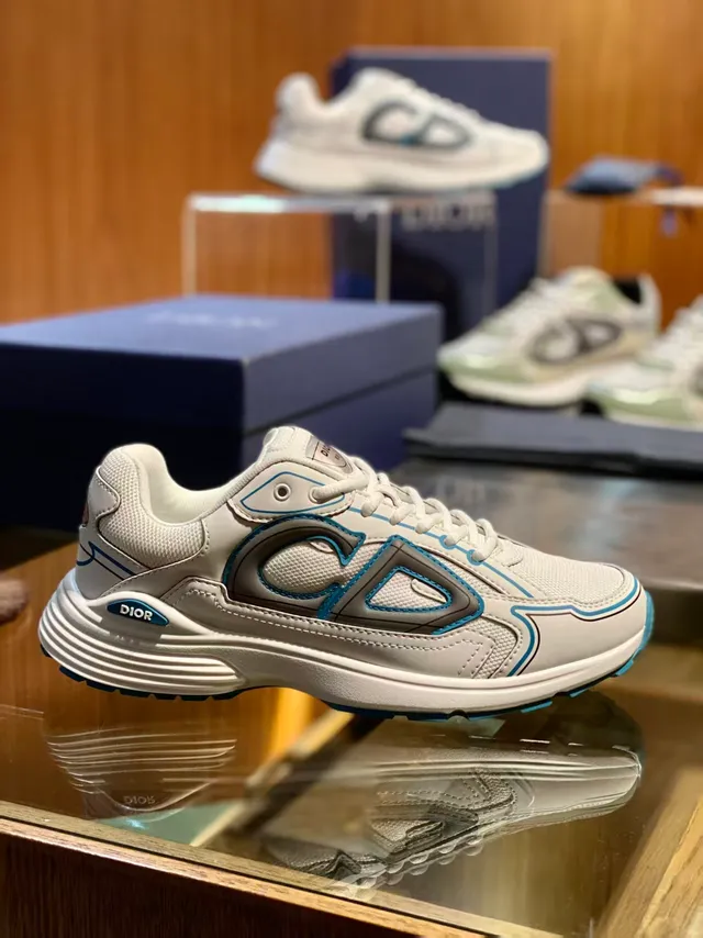 Dior White Blue Mesh And Synthetic Upper Piping Outsole Chunky Sneakers