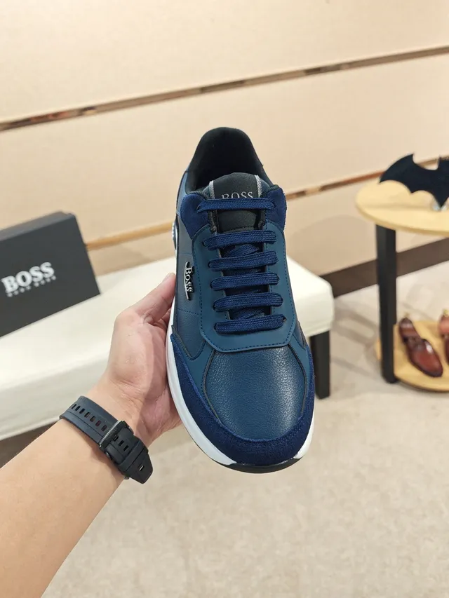 Hugo Boss Navy White Mixed-Material Upper Blue And Color Blocking Sneakers