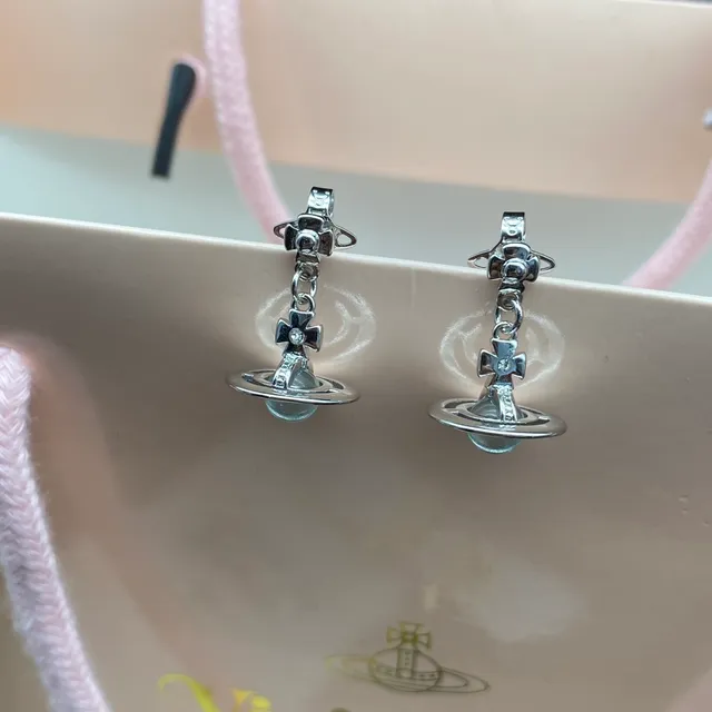 Vivienne Westwood Orb Green Stone Dangling Earrings