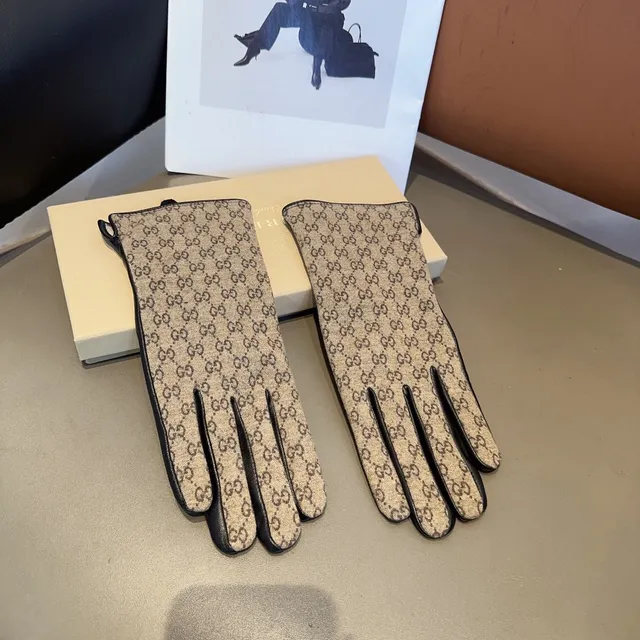Gucci GG Monogram Canvas and Leather Gloves