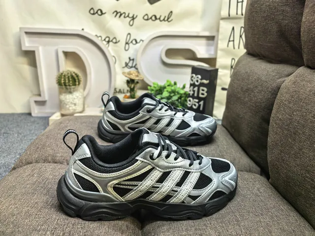 Adidas Silver Black Sole Metallic Upper Chunky Sneakers