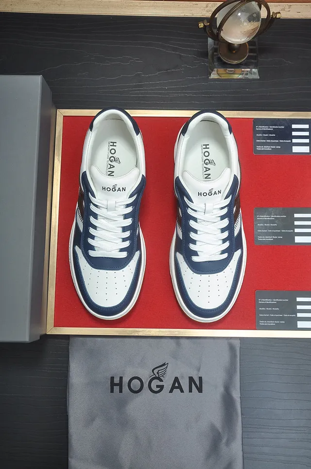 Hogan White Navy Layered Midsole Perforated Toe Cap Lifestyle Sneakers