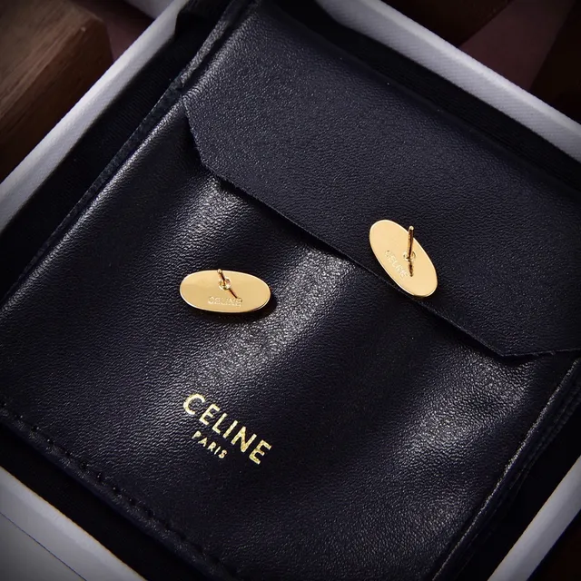 Celine Triomphe Oval Pavé Crystal Monogram Stud Earrings