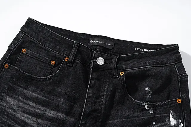 Purple Brand Distressed Paint-Splattered Black Denim Jeans