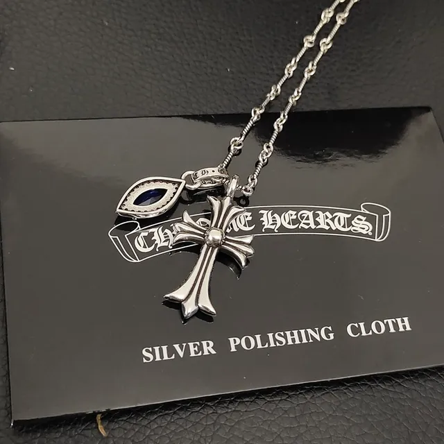 Chrome Hearts Silver Blue Chain Pavé-Set Crystals Necklace