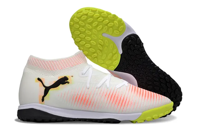 Puma Future Z White Orange Sock-Fit Collar Gradient Stripe Upper Turf Soccer Shoes