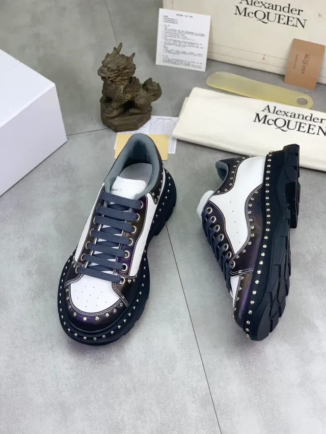 Alexander McQueen Oversized Sneaker White Purple Studded Platform Sole Chunky Sneakers