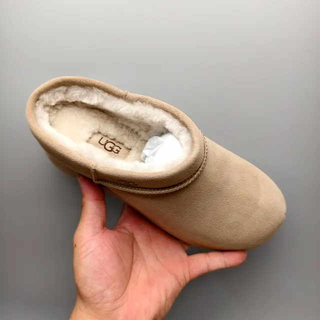 UGG Beige White Suede Upper Shearling-Lined Snow Boots