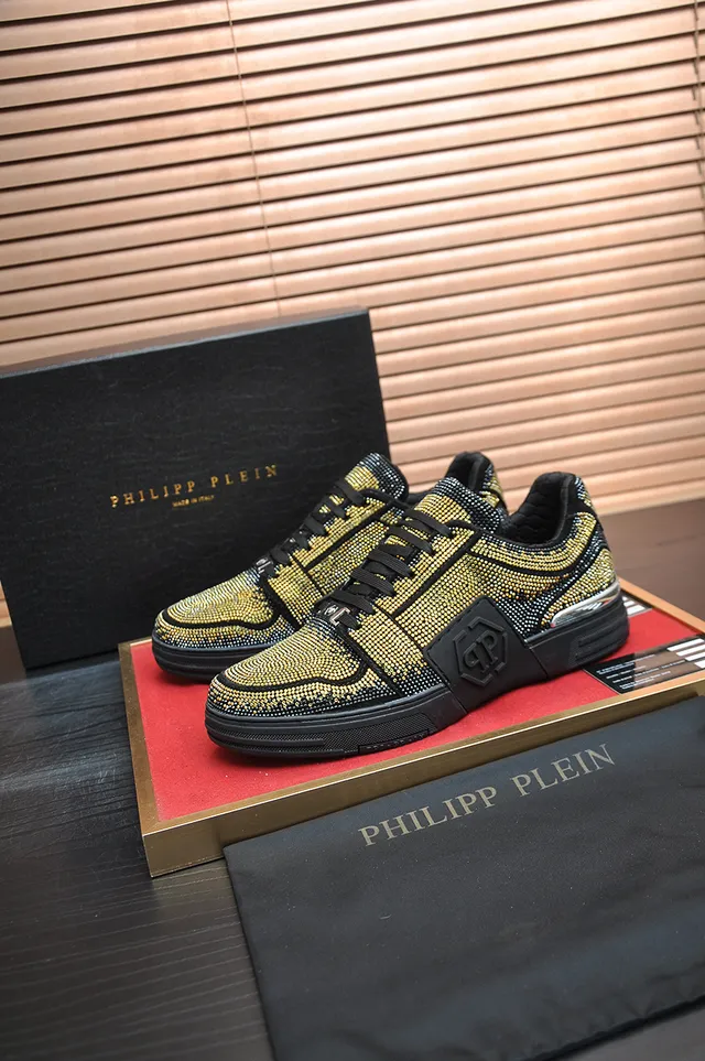 Philipp Plein Black Gold Crystal-Embellished Platform Sole Lifestyle Sneakers