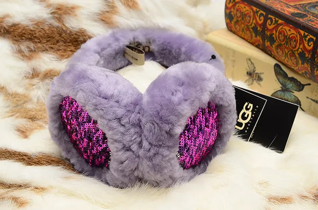 UGG Classic Red Purple Plush Shearling-Lined Rounded Ear Cups Beanie
