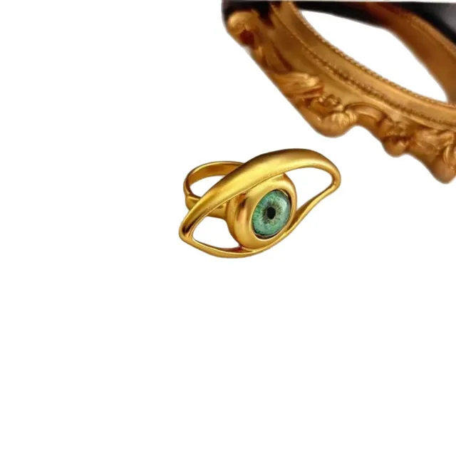Gold-Toned Eye-Shaped Green Iris Brooch