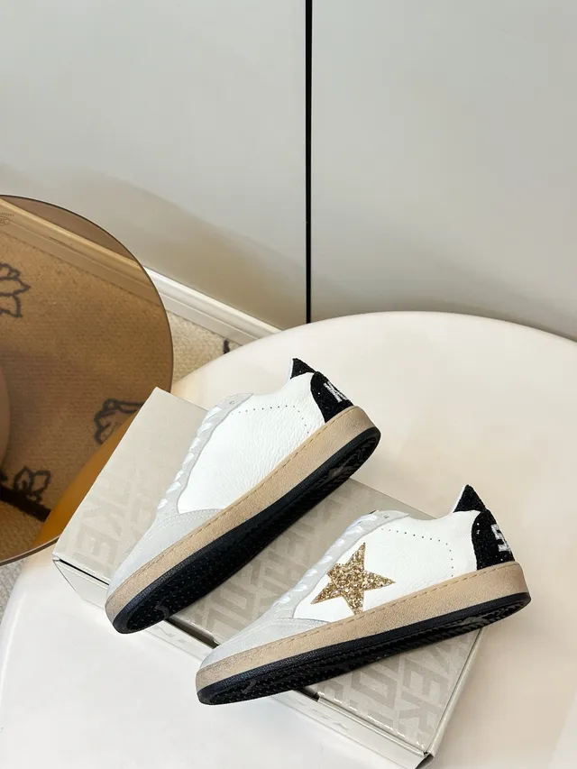 Golden Goose Ball Star White and Black Glitter Star Lifestyle Sneakers