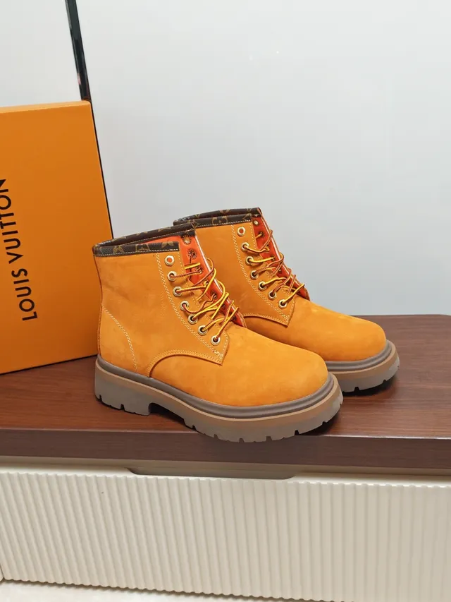 Louis Vuitton LV Trail Orange Brown Suede Upper Monogram-Trimmed Collar Work Boots