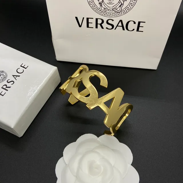 Versace Odissea Bold Lettering Gold-Tone Cuff Bracelet